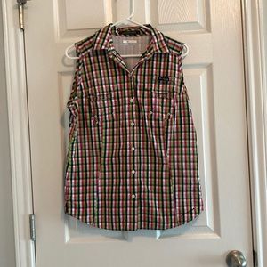 Columbia PFG, Super Bonehead, womens top, large, Omni-shade, sleeveless, button